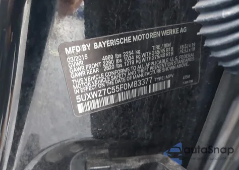 2015 BMW X3 Sdrive28I из США, поврежденный, VIN 5UXWZ7C55F0M83377